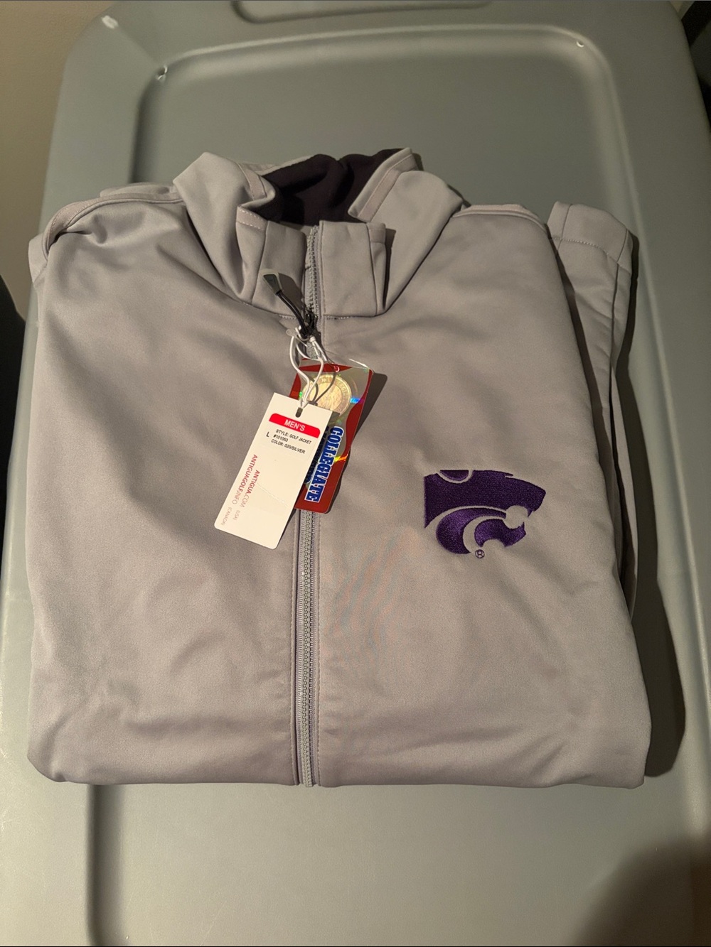 Antigua Gray and Purple Full-Zip Performance Jacket